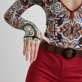Front Zippered Long Sleeve Bodysuit | Goddess of Earth - Butterfly